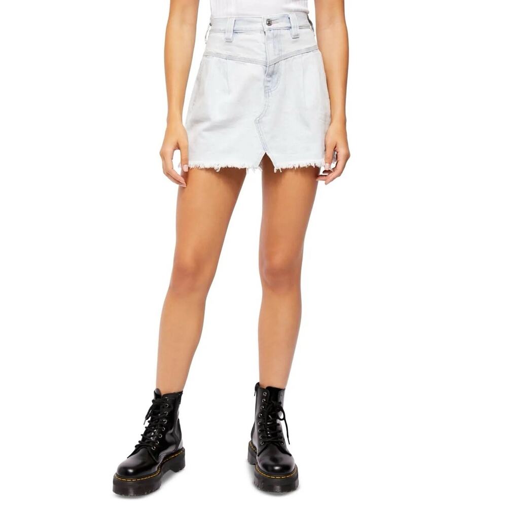 Free People Skirt Women's 27 Blue Light Wash Denim Sidecar Mini We The Free